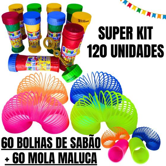Imagem de Super Kit Prenda 60 Bolha De Sabão 60 Mola Maluca Lembrancinha Festa Aniversário Infantil Atacado