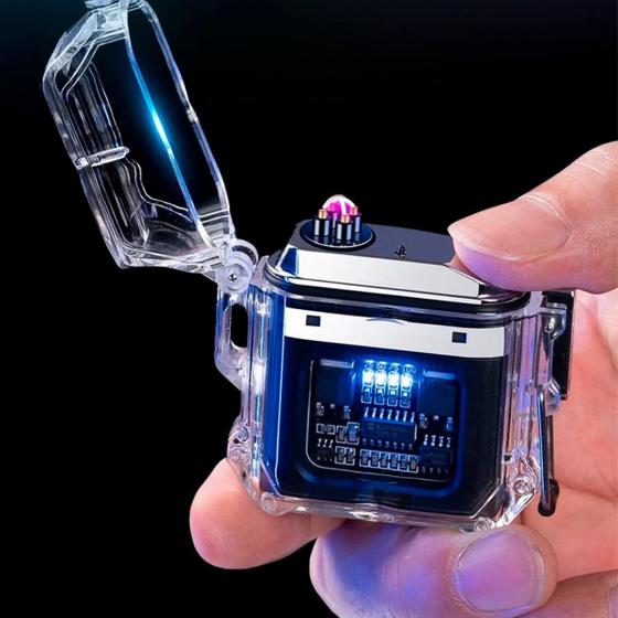 Imagem de Super Lanterna Isqueiro Plasma Transparente Usb Prova Dagua