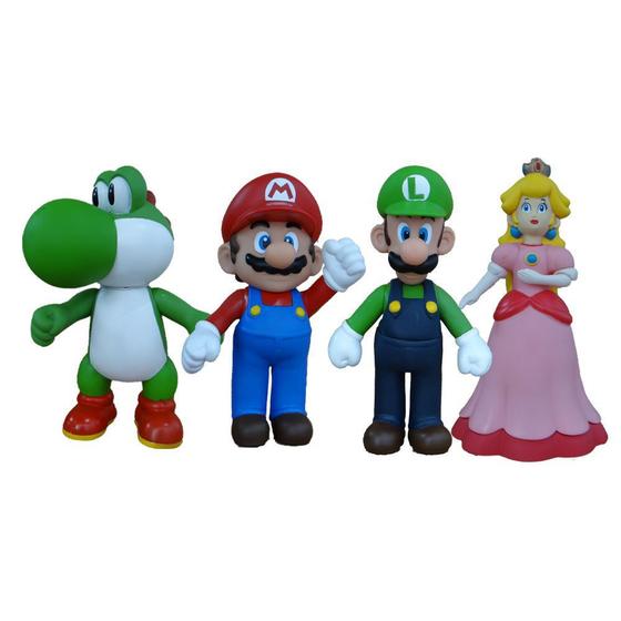 Imagem de Super Mario, Luigi, Princesa e Yoshi - kit 4 bonecos grandes