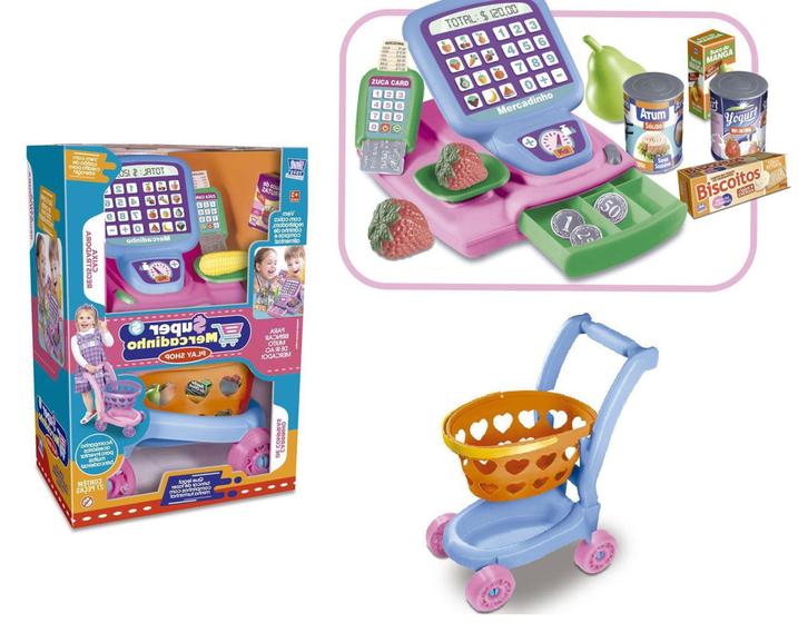 Imagem de Super Mercadinho Play Shop Infantil Rosa com Lilas 27 Peças - Zuca Toys