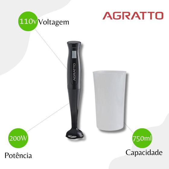 Imagem de Super Mixer Agratto Portátil Preto 200w Com Copo MX-01 750ml - 110V 