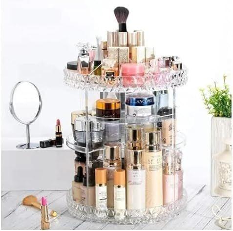 Imagem de Super Organizador Elegante Porta Maquiagem Grande Giratorio 360 Guarda Cosmético Perfume Creme Corpo Facial Lápis