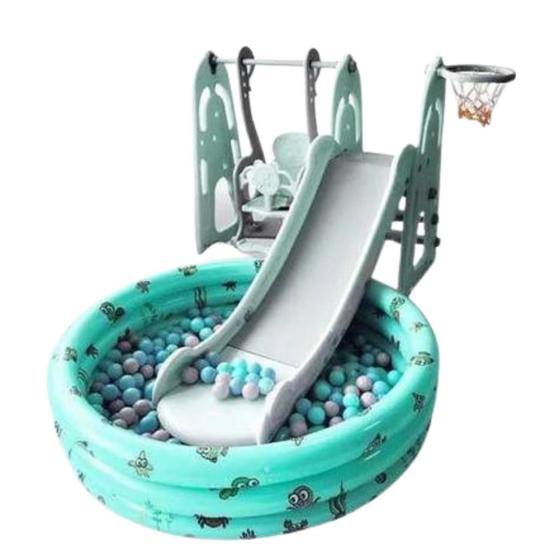 Imagem de Super playground divertido infantil 4x1 com piscina de bolinhas verde com 200 bolinhas coloridas