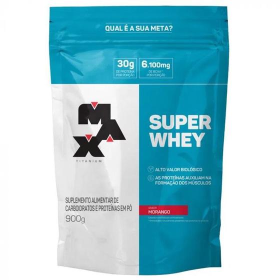 Super Whey Protein 900g Max Titanium Wpc Concentrado Menor preço em Super Whey Protein 900g Max Titanium Wpc Concentrado
