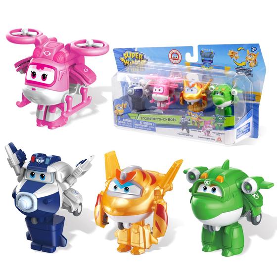 Imagem de Super Wings - 2" Transform-a-Bot 4-Pack Supercharged Paul, Supercharged Dizzy, Golden Boy, &amp Mira Airplane Toys Mini Action Figures  Avião de brinquedo pré-escolar para 3 4 meninos e meninas de 5 anos