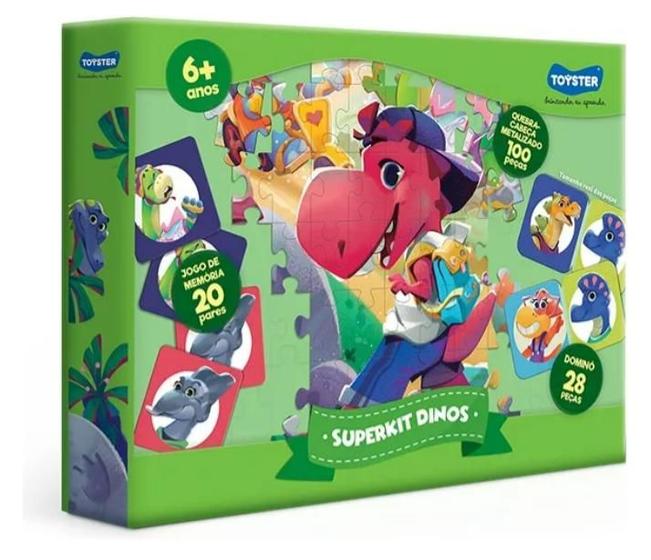 Imagem de Superkit Dinos Com 3 Jogos - Jogo da Memória, Quebra-Cabeça e Dominó - Toyster.