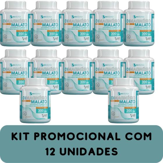 Imagem de Suplemento Alimentar Biocêutica DiMagnésio Malato Pote 60 Cápsulas Kit Promocional 12 Unidades