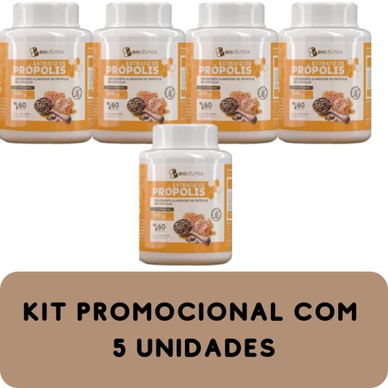 Imagem de Suplemento Alimentar Biocêutica Própolis Pote 60 Cápsulas Kit Promocional 5 Unidades