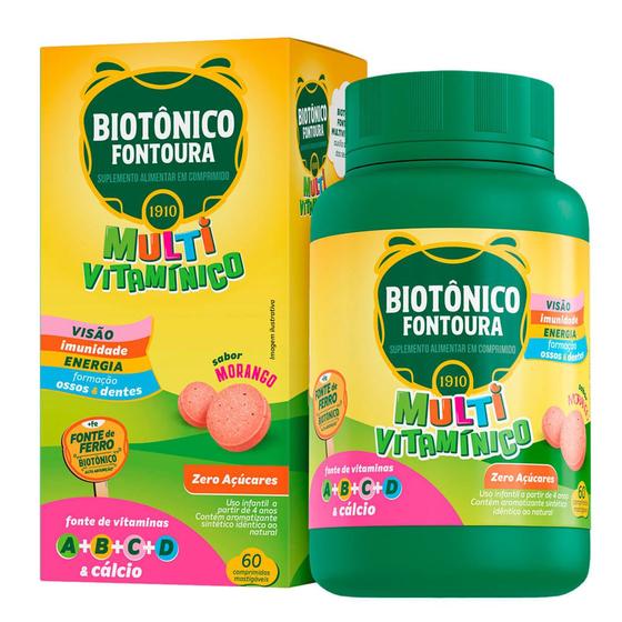 Imagem de Suplemento Alimentar Biotônico Fontoura Multivitamínico Morango com 60 Comprimidos Mastigáveis