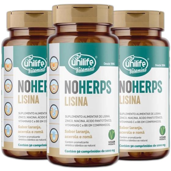 Imagem de Suplemento Alimentar De Lisina Noherps 90 Comp.100Mg Kit 3Un