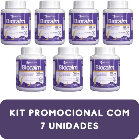 Imagem de Suplemento Alimentar de Vitaminas e Aminoácido Triptofano Biocêutica Biocalm Pote 60 Cápsulas Kit Promocional 7 Unidades