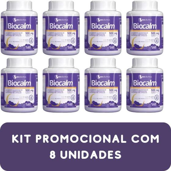 Imagem de Suplemento Alimentar de Vitaminas e Aminoácido Triptofano Biocêutica Biocalm Pote 60 Cápsulas Kit Promocional 8 Unidades