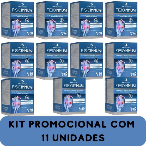 Imagem de Suplemento Alimentar de Vitaminas e Minerais Biocêutica Fisioimmuni Pote 60 Cápsulas Kit Promocional 11 Unidades