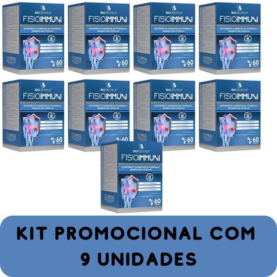 Imagem de Suplemento Alimentar de Vitaminas e Minerais Biocêutica Fisioimmuni Pote 60 Cápsulas Kit Promocional 9 Unidades