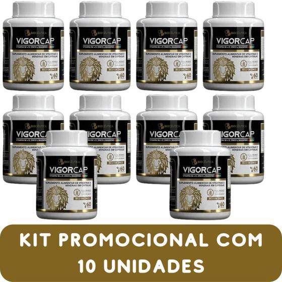 Imagem de Suplemento Alimentar de Vitaminas e Minerais Biocêutica Vigorcap Pote 60 Cápsulas Kit Promocional 10 Unidades