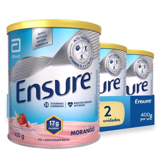 Imagem de Suplemento Alimentar Ensure Morango 400g - Kit 2 Uni.