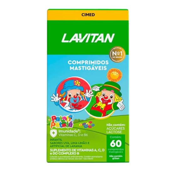 Suplemento Alimentar Lavitan Kids Patati Patatá Sabor Uva, Lima-Limão e Laranja 60 Comprimidos Mastigáveis - CIMED Imagem de Suplemento Alimentar Lavitan Kids Patati Patatá Sabor Uva, Lima-Limão e Laranja 60 Comprimidos Mastigáveis