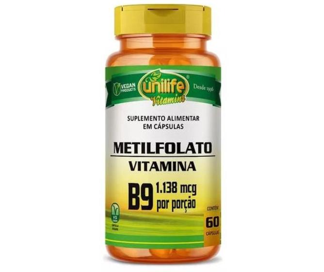 Imagem de Suplemento Alimentar Metilfolato B9 1.138mcg 60 Cápsulas - Unilife
