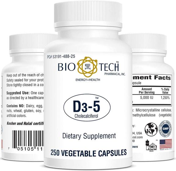 Imagem de Suplemento Bio-Tech Pharmacal Vitamin D3-5 5000 UI 250 cápsulas