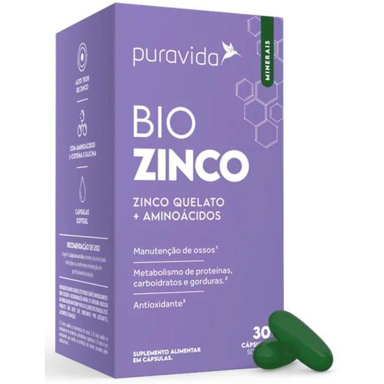 Imagem de Suplemento Bio Zinco Quelato 29mg + Aminoácidos 30 Cápsulas Puravida
