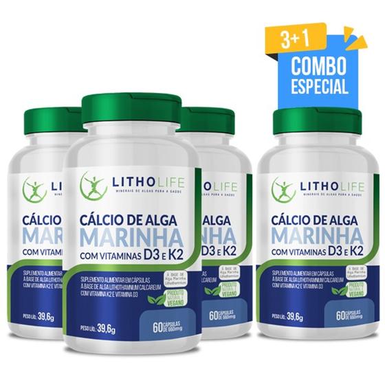 Imagem de Suplemento Cálcio de Alga Marinha com Vitaminas D3 e K2 - 4 unidades - LITHOLIFE