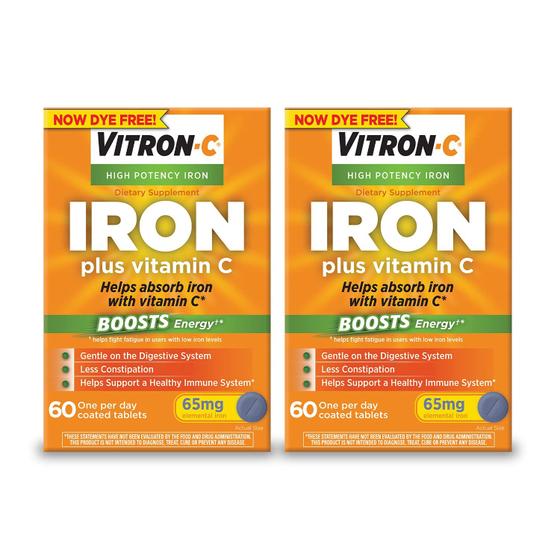 Imagem de Suplemento de ferro Vitron-C High Potency 65mg 60 comprimidos x2