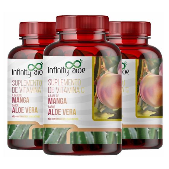 Imagem de Suplemento de Vitamina C Babosa (Aloe Vera) e Manga 60 cápsulas Kit com 3