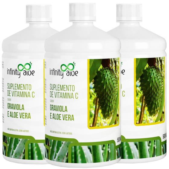 Imagem de Suplemento de Vitamina C Sabor Babosa Aloe Vera com Graviola 500ml Kit com 3 - Infinity