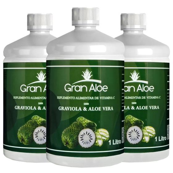 Imagem de Suplemento de Vitamina C Sabor Babosa Aloe Vera e Graviola 500ml Kit com 3 - Gran Aloe