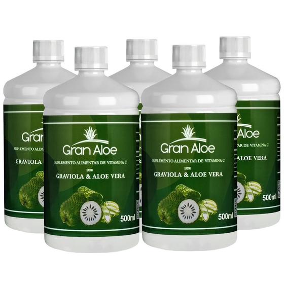 Imagem de Suplemento de Vitamina C Sabor Babosa Aloe Vera e Graviola 500ml Kit com 5 - Gran Aloe