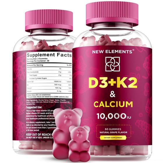 Imagem de Suplemento de Vitamina D3 K2 10000 UI com 100mg de Cálcio - 100 Gomas