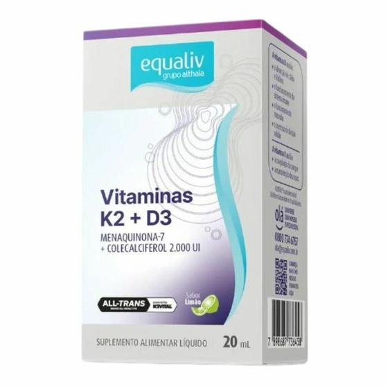 Imagem de Suplemento de Vitamina K 80mg + Vitamina D 2000UI líquido 20ml sabor limão - Equaliv