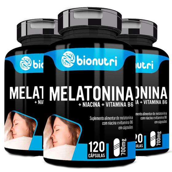 Imagem de Suplemento em Capsula Combo 3x Melatonina Niacina Vitamina B6 120 Caps 500 Mg - Bionutri