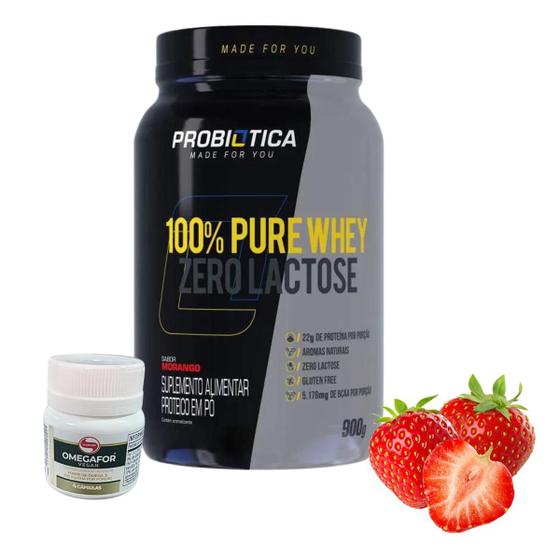 Imagem de Suplemento Em Pó Whey Protein 100% Pure Zero Lactose 900G Wei  Treino Força  Probiótica + Dose Vitafor Diversas