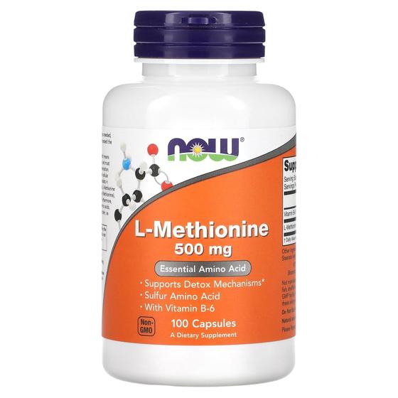 Imagem de Suplemento NOW Foods L-Metionina 500mg com Vitamina B6 - 100 Cápsulas