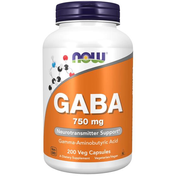 Imagem de Suplemento NOW GABA (ácido gama-aminobutírico) 750 mg 200 cápsulas