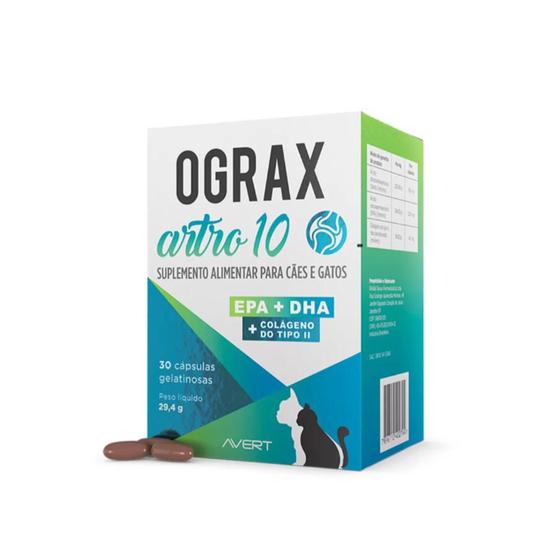 Imagem de Suplemento Ograx Artro 10 para Cães e Gatos 30 Capsulas 