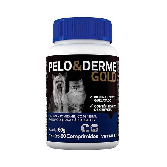 Imagem de Suplemento Pelo & Derme Gold 60 Comprimidos Vetnil para Cães e Gatos