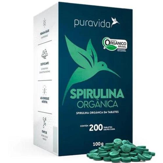 Imagem de Suplemento Pura Vida Spirulina Orgânica 500mg/200 Tabletes