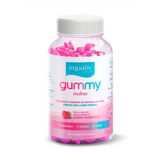 Imagem de Suplemento Vitaminico Gummy Mulher 60 Gomas Framboesa Equaliv