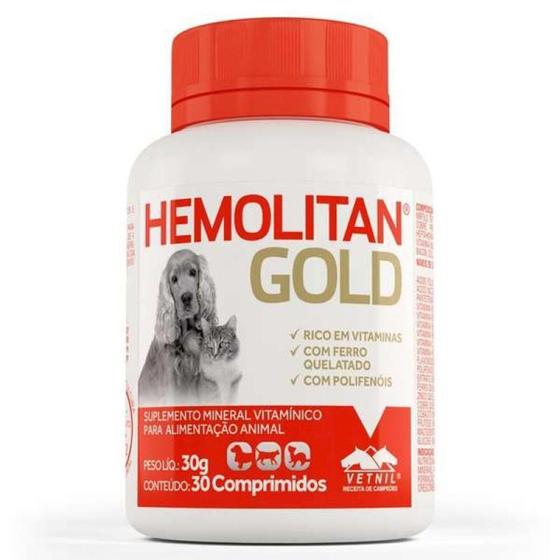 Imagem de Suplemento vitamínico hemolitan gold 30g (30 comp.) - vetnil