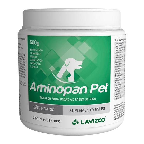 Imagem de Suplemento Vitamínico Mineral Aminoácido Lavizoo Aminopan Pet para Cães e Gatos - 500 g