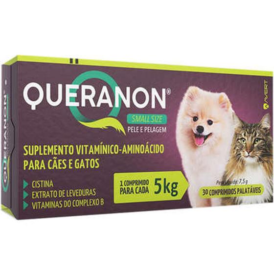 Imagem de Suplemento Vitamínico Para Pelo e Pele Queranon para Cães e Gatos de 5 Kg 30 Comprimidos Palatáveis