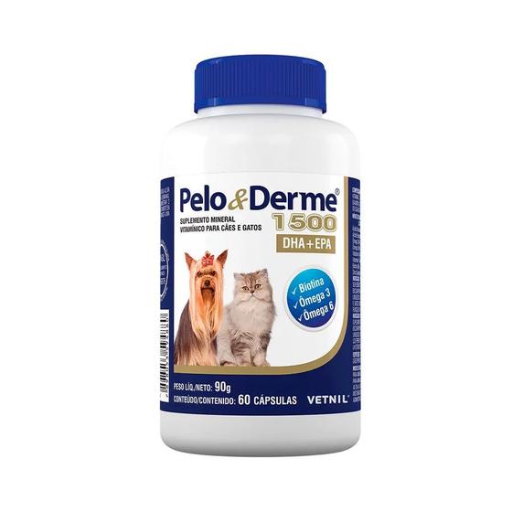 Imagem de Suplemento Vitaminico Pelo & Derme 1500 (90g/60 Capsulas) - Vetnil