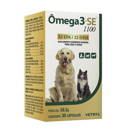 Imagem de Suplemento Vitamínico Vetnil Omega 3 + SE 1100 para Cães e Gatos - 30 Cápsulas