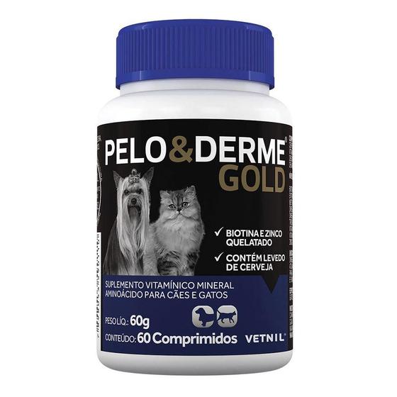 Imagem de Suplemento Vitamínico Vetnil Pelo & Derme Gold 60 g para Cães e Gatos - 60 Comprimidos