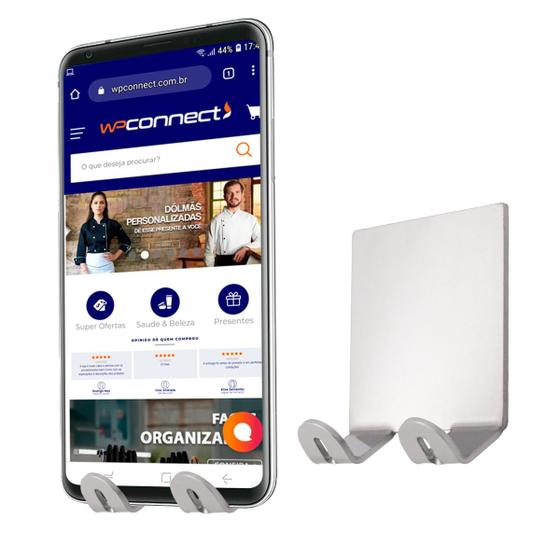 Imagem de Suporta Porta Celular Multiuso Fixação Sem Furo em Aço Inox