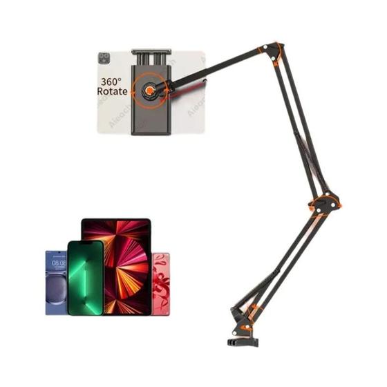 Imagem de Suporte Ajustável para Tablet 360° - Giratório com Braço Metálico para Cama e iPad