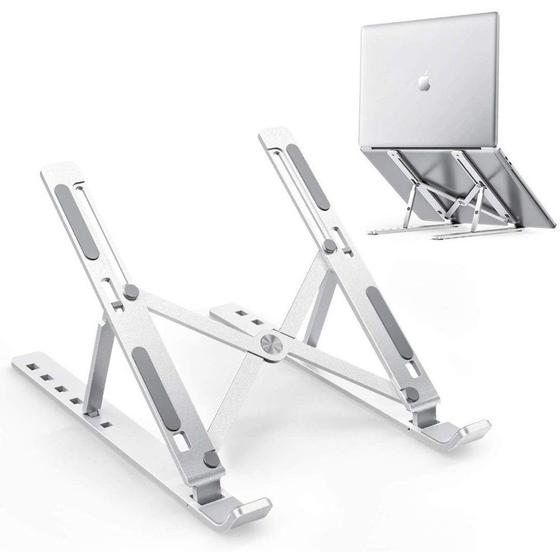 Suporte Aluminio De Notebook Articulado Dobrável Ergonomico Prateado Menor preço em Suporte Aluminio De Notebook Articulado Dobrável Ergonomico Prateado