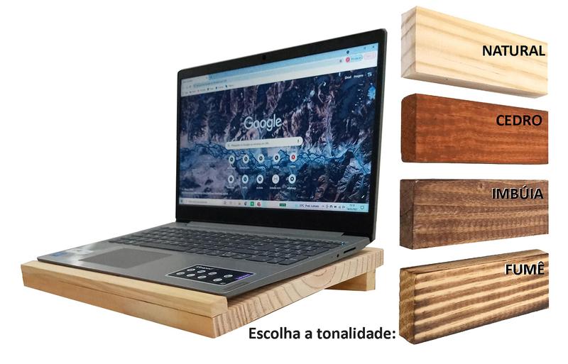 Imagem de Suporte Apoio para Notebook Laptop Ergonômico em Madeira Nova Pigmentada Cor Fumê